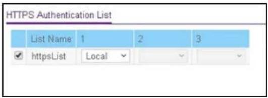 HTTPS Authentication List List Name 1 2 3 httpsList Local