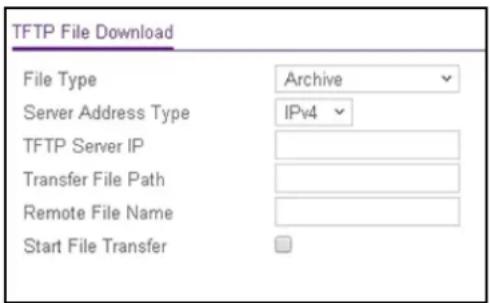 TFTP File Download File Type Archive Server Address Type IPv4 TFTP Server IP Transfer File Path Remote File Name Start File Transfer