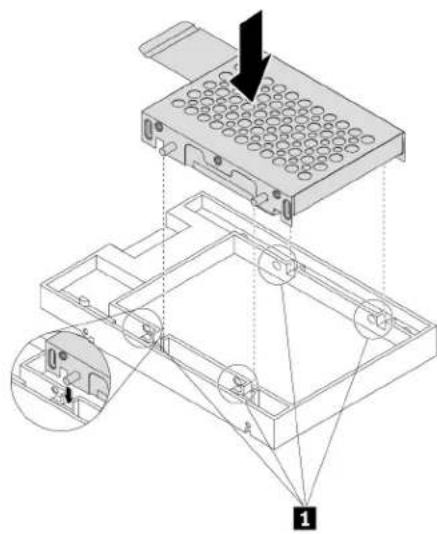 Technical diagram of a device with labeled components and an arrow indicating assembly or operation