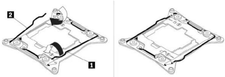 Technical diagram showing two views of a mechanical component with labeled parts 1 and 2