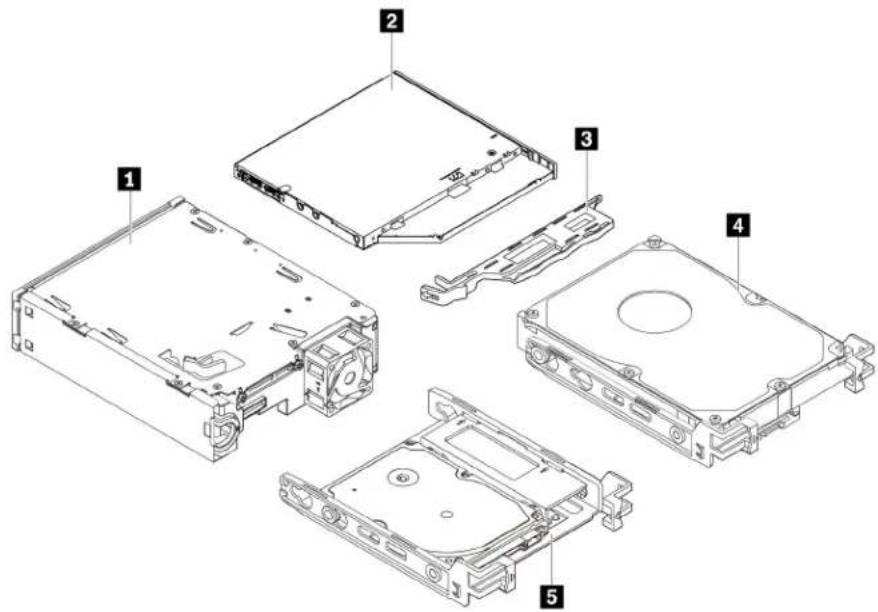 Exploded view diagram of a hard disk drive system with numbered components for identification