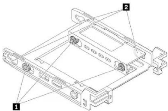 Technical diagram of a computer drive chassis with labeled components 1 and 2