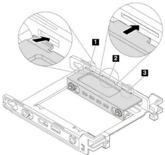 Technical diagram showing a device with labeled components and magnified views of the component, including numbered parts 1, 2, and 3.