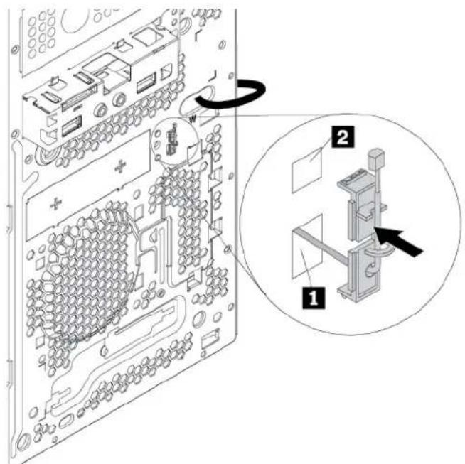 Technical diagram of an electronic device with labeled components and a magnified view showing internal structure.
