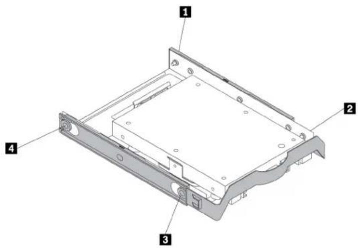 Technical diagram of a computer drive chassis with numbered components labeled 1, 2, 3, and 4.