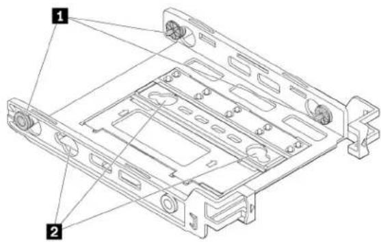 Technical diagram of a computer drive chassis with labeled components and numbered parts
