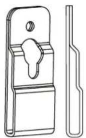 Technical line drawing of a mechanical clip or bracket with two views (no text or symbols)