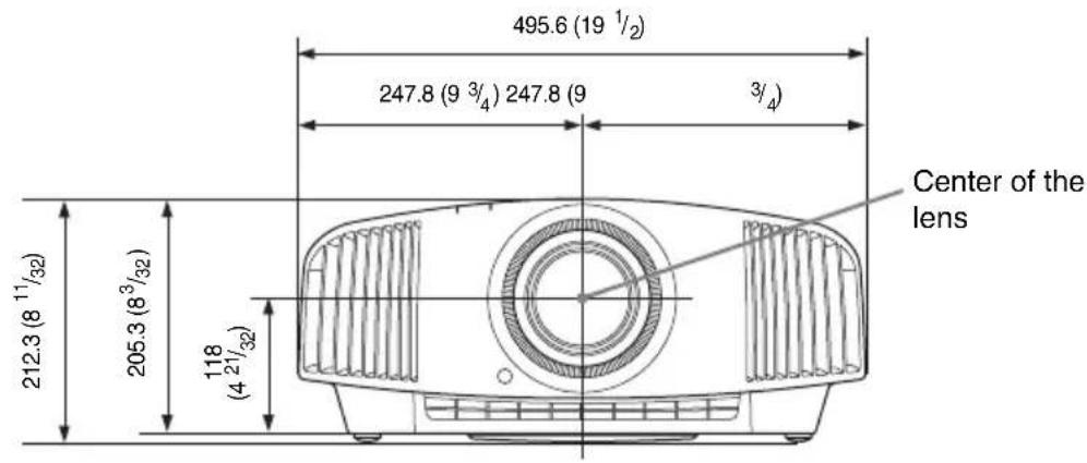 495.6 (19 1/2) 247.8 (9 3/4) 247.8 (9 3/4) 212.3 (8 1/32) 205.3 (8 3/32) 118 (4 2/32) Center of the lens
