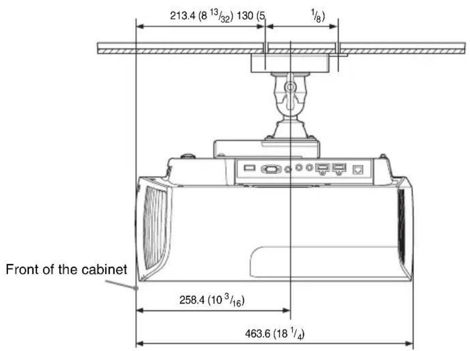 213.4 (8 13/32) 130 (5 1/8) Front of the cabinet 258.4 (10 3/16) 463.6 (18 1/4)