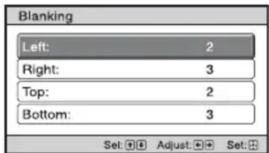 Blanking Left: 2 Right: 3 Top: 2 Bottom: 3 Sel: Adjust: Set: