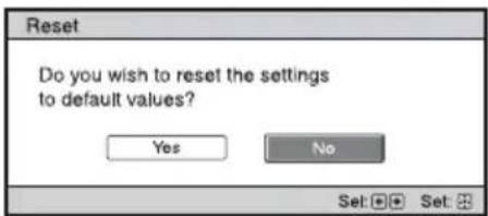 Reset Do you wish to reset the settings to default values? Yes No Set: Set: