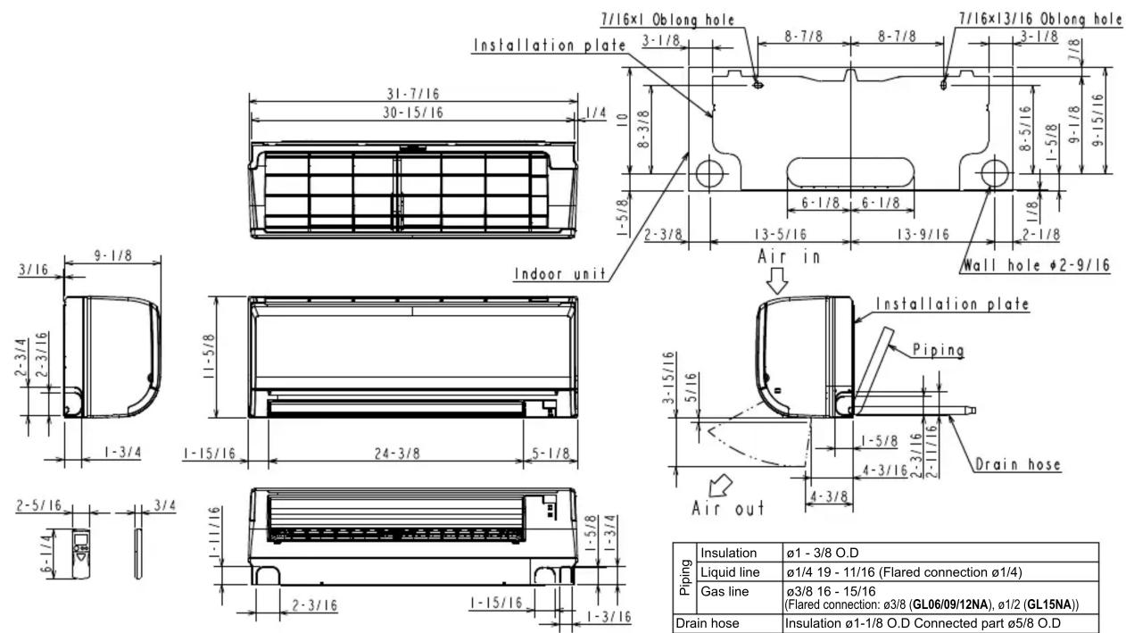 MITSUBISHI MSZ-GL12NA-U1 - DIMENSIONS: MSZ-GL12NA-U1 - 1