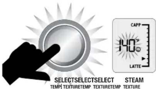 SELECTSELECT SELECT TEMP| TEXTURETEMP | TEXTURETEMP | STEMAM CAPP 140 °F LATTE