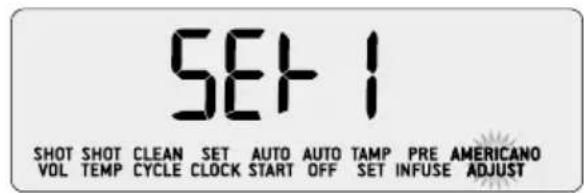 SET-1 SHOT SHOT CLEAN SET AUTO AUTO TAMP PRE AMERICANO VOL TEMP CYCLE CLOCK START OFF SET INFUSE ADJUST
