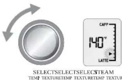 SELECTSELECTSELECTSTEAM TEMP TEXTURETEMP TEXTURETEMP TEXTURE CAPP 140° LATTE