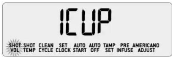 ICUP SHOT SHOT CLEAN SET AUTO AUTO TAMP PRE AMERICANO VOL TEMP CYCLE CLOCK START OFF SET INFUSE ADJUST