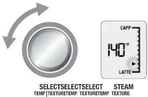 SELECTSELECT SELECT TEMP | TEXTURETEMP TEXTURETEMP STEAM CAPP 140°F LATTE