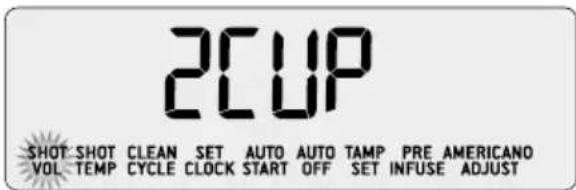 2CUP SHOT SHOT CLEAN SET AUTO AUTO TAMP PRE AMERICANO VOL TEMP CYCLE CLOCK START OFF SET INFUSE ADJUST