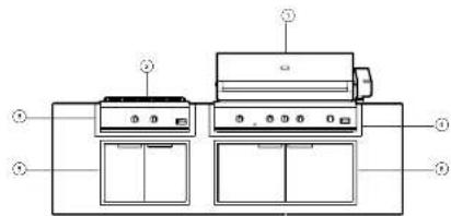Technical diagram of a kitchen appliance with labeled components and numbered parts
