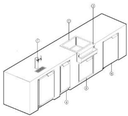 Technical diagram of a multi-level kitchen or oven with numbered components for identification