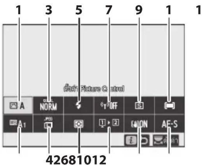 1 3 5 7 9 1 1 #own Picture Control A NORM T OFF S A1 JFED 1 2 ON AE-S 42681012