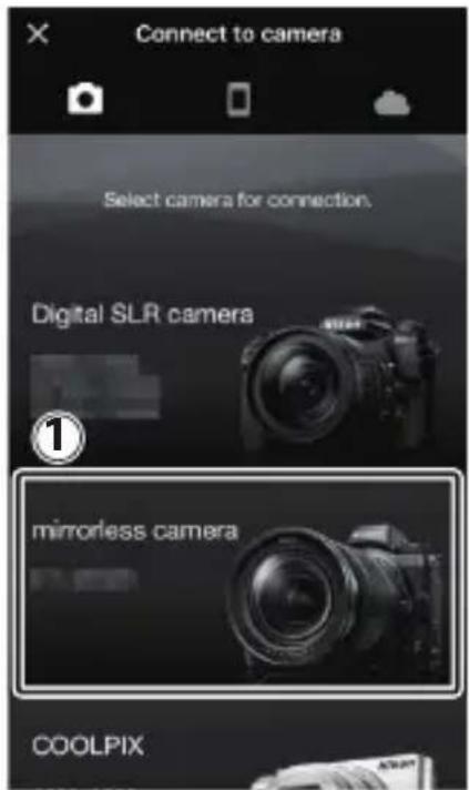 NIKON Z 5 - อุปกรณ์ iOS: แตะ [mirrorless camera] (กล้องไร้กระจก) จากนั้นแตะ [Pairing (Bluetooth)] (จับคู่ (บลุทธ)) - 1