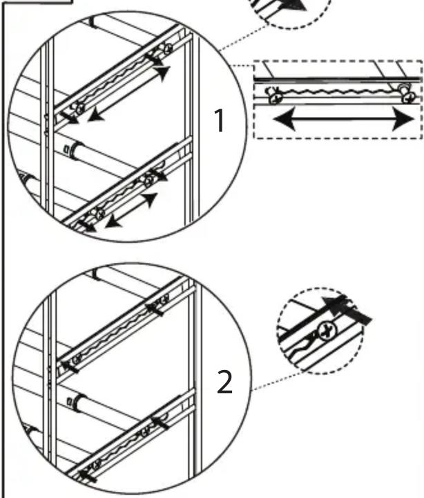 Technical diagram showing two mechanical assembly steps with labeled components and directional arrows indicating motion or movement.