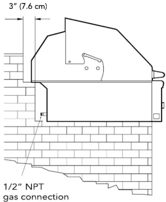 3" (7.6 cm) 1/2" NPT gas connection