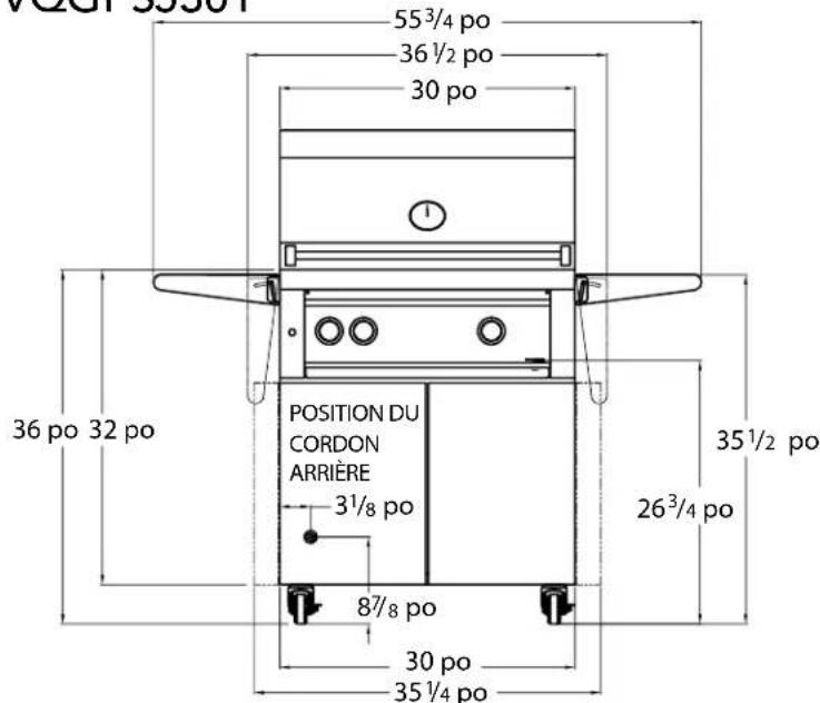 V2GP 55361 55³/⁴ po 36 ½ po 30 po 36 po 32 po POSITION DU CORDON ARRIÈRE 3¹/₈ po 87/₈ po 30 po 35 ¼ po 35¹/² po 26³/⁴ po
