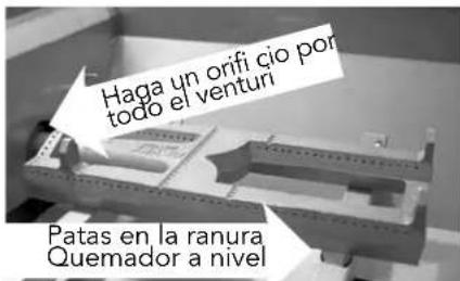 Haga un orifi cío por todo el venturi Patas en la ranura Quemador a nivel