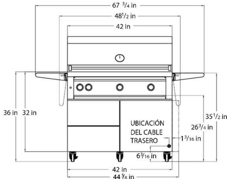 67 3/4 in 481/2 in 42 in 36 in 32 in UBICACIÓN DEL CABLE TRASERO 63/16 in 42 in 44 7/8 in 351/2 in 263/4 in 13/16 in