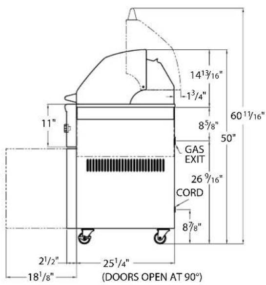 14 13/16" -1 3/4" 60 11/16" 8 5/8" 50" GAS EXIT 26 9/16" CORD 8 7/8" 2 1/2" 25 1/4" 18 1/8" (DOORS OPEN AT 90°)