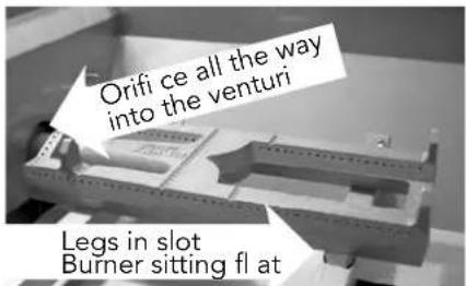 Orifi ce all the way into the venturi Legs in slot Burner sitting fl at