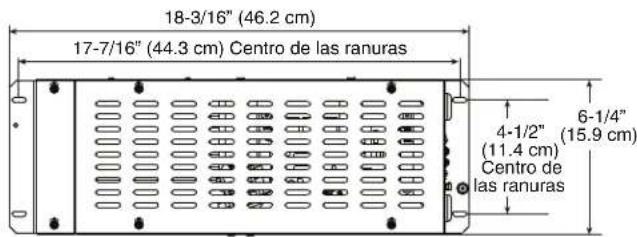 18-3/16" (46.2 cm) 17-7/16" (44.3 cm) Centro de las ranuras 4-1/2" (11.4 cm) Centro de las ranuras 6-1/4" (15.9 cm)