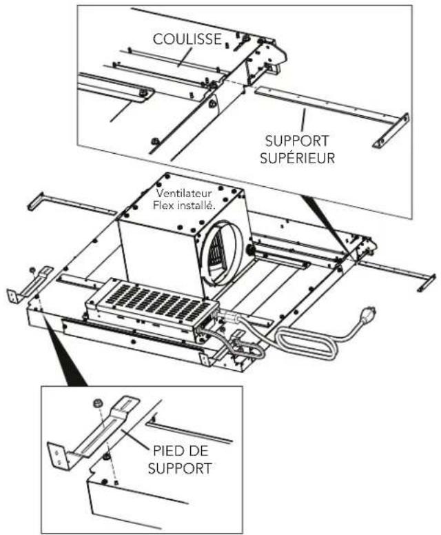 COULISSE SUPPORT SUPÉRIEUR Ventilateur Flex installé. PIED DE SUPPORT