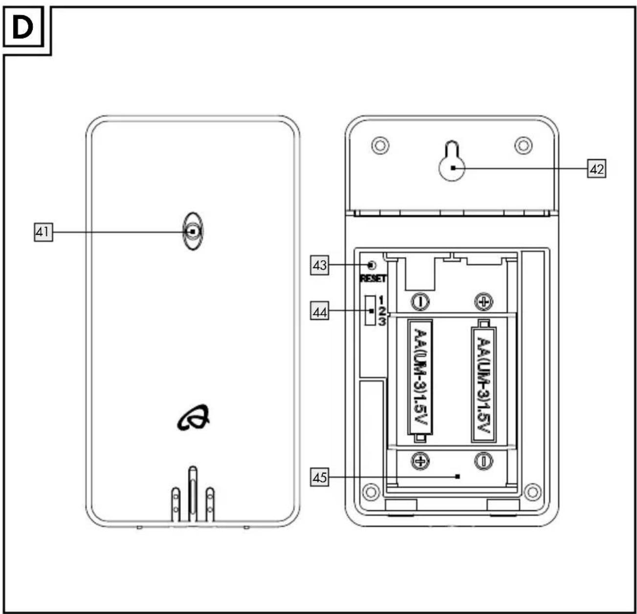 D 41 42 43 RESET 1 2 3 44 AA(UM-3)1.5V AA(UM-3)1.5V 45