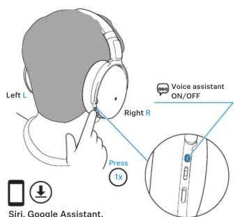 Left L Right R Press 1x Voice assistant ON/OFF Siri, Google Assistant,