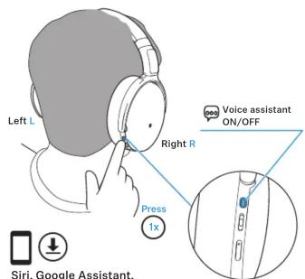 Left L Right R Press 1x Voice assistant ON/OFF Siri, Google Assistant,