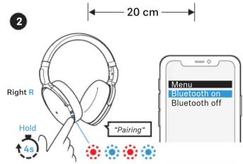 20 cm Right R Hold "Pairing" Menu Bluetooth on Bluetooth off