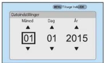 MENU Tillage InduJDK Datolndstillinger Måned Dag År 01 01 2015