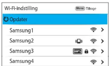 Wi-Fi-indstilling Menu: Tilbage Opdater Samsung1 Samsung2 Samsung3 Samsung4