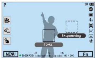 P 10 Eksponering Fokus: MENU -5 0 +5 -5 1/40 F35 Intra#tele## ####A 200 Fn
