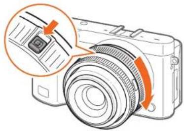 SAMSUNG NX500 - Låsning eller oplåsning af objektivet - 1