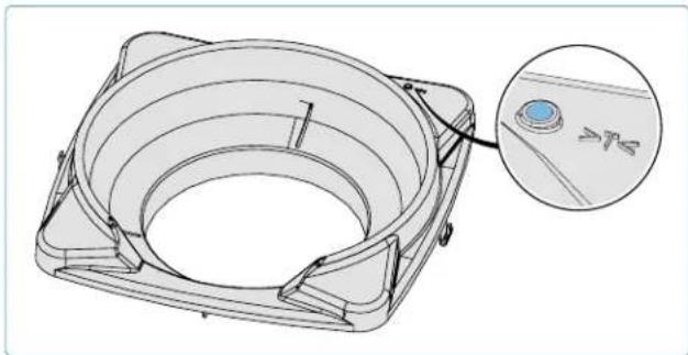 Technical line drawing of a mechanical component with an inset close-up showing a circular feature (no text or symbols)
