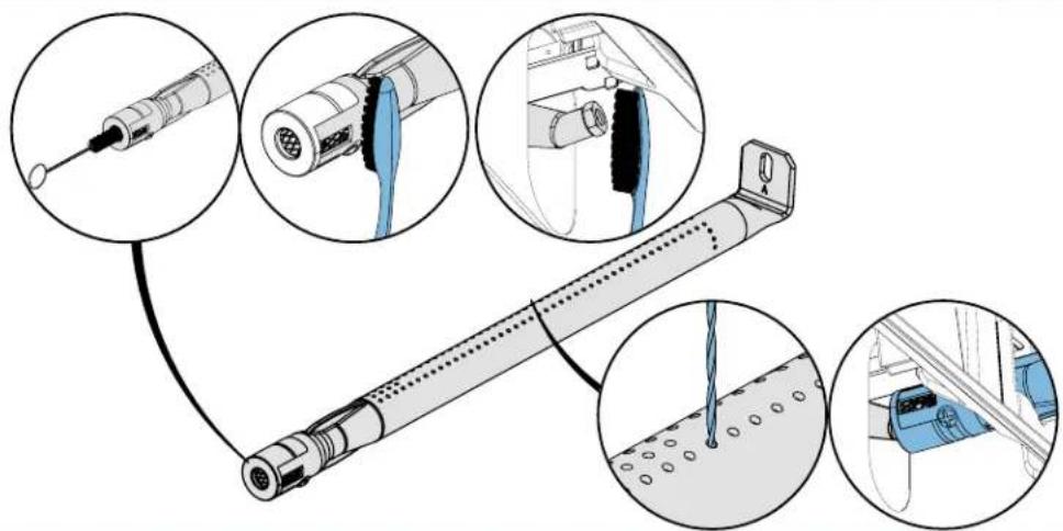 Technical illustration of a mechanical device with multiple close-up views showing internal components (no text or symbols)