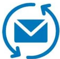 Blue circular icon with envelope and arrows, symbolizing email sync or refresh (no text)