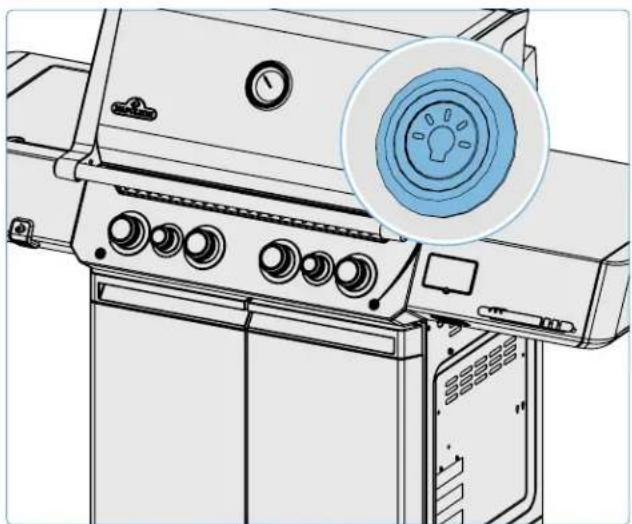 Line drawing of a gas stove burner with control panel and fan (no text or symbols)