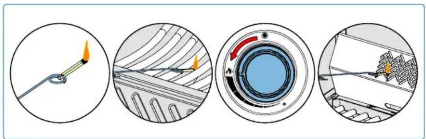 Four circular diagrams showing a tool, airflow path, eye control, and mechanical components (no text or symbols)