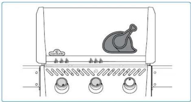 Line drawing of a kitchen grater with three rotary knobs and a chicken-shaped object on top (no text or symbols)