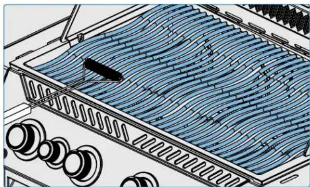 Diagram of a water tank with blue flow lines and a moving object inside (no text or symbols)
